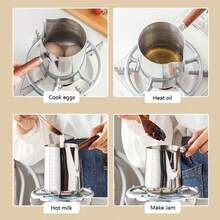 1 件不锈钢奶泡壶，带刻度，牛奶蒸笼，熔蜡杯，耐热木柄，兼容电磁炉，适用于拿铁艺术、咖啡店、家庭使用，250ml/350ml/600ml/900ml - 銀色 - 查看 2