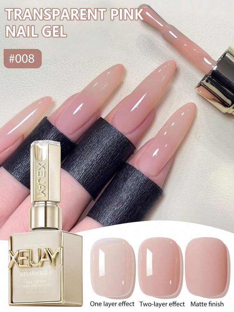 XEIJAYI 1本 15ml トランスペアレントピンクジェルネイルポリッシュ、長持ち、LED/UV ランプ硬化に適しています。ネイルサロン、自宅ネイル、女性へのギフトに最適です。 - ベビーピンク - 見る 9