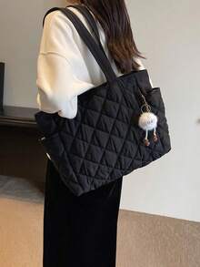 Leisure Large Capacity Down Padded Coat Bag Fashion Shoulder Bag Portable Oblique Tote Bags, Commuter School, Sports, Traveling, Hiking, Sports, Travel School Bag, Back To School Backpack, Large Capacity, Portable, Lightweight, Suitable For Teen Girl Women College Students, Perfect For Back To School, College, Middle School, High School, Fashionable Tote Bag With Zipper, Tote Bags For Women, College Essentials