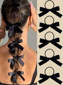 5 件女士黑色蝴蝶结发带 - 可爱时尚的日常发饰，完美的礼物之选，柔软面料材质，牢固固定发夹，可爱发饰，日常发带，蝴蝶结装饰假发，织物蝴蝶结 - 彩色 - 查看 1