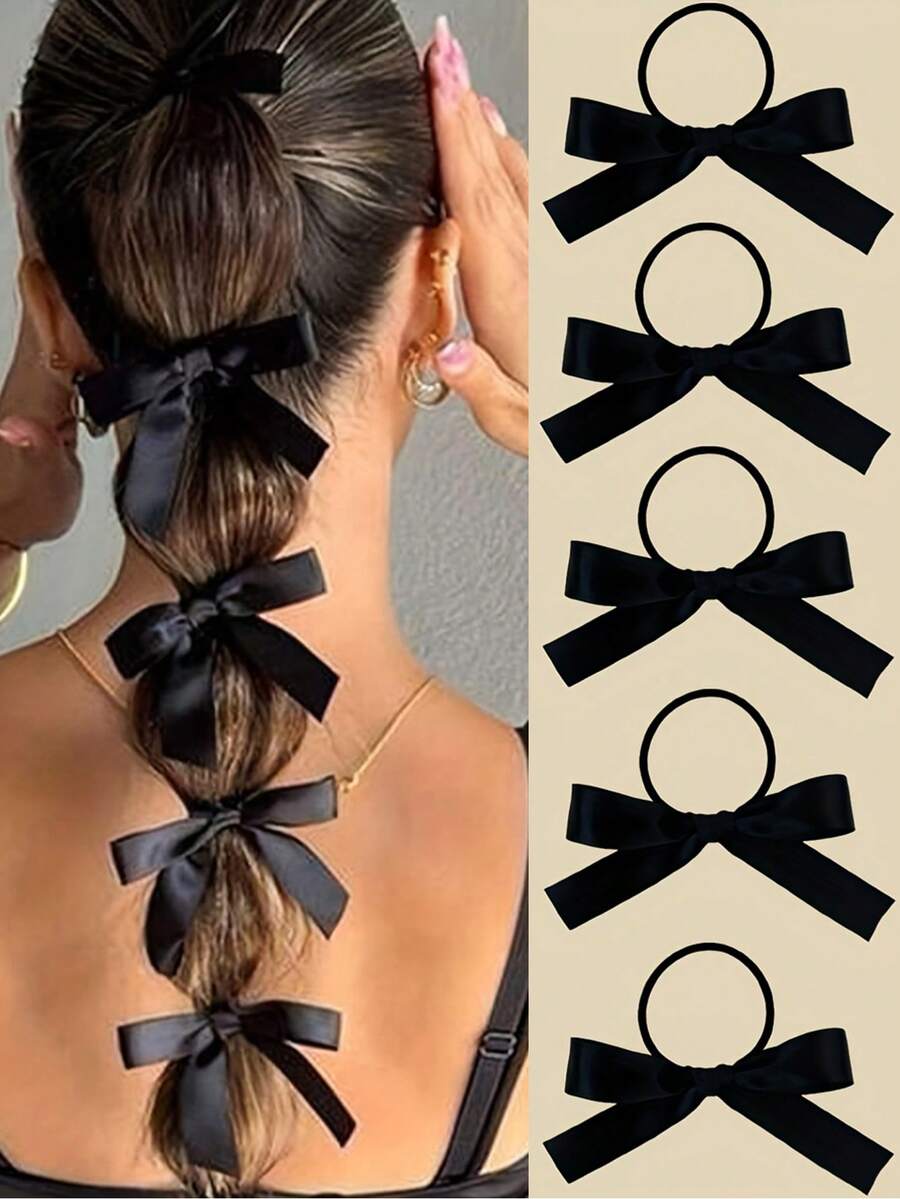5 件女士黑色蝴蝶结发带 - 可爱时尚的日常发饰，完美的礼物之选，柔软面料材质，牢固固定发夹，可爱发饰，日常发带，蝴蝶结装饰假发，织物蝴蝶结 - 彩色 - 查看 1