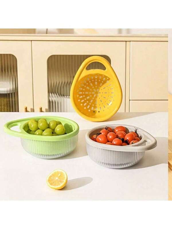 2-In-1 Kitchen Colander, With Bowl Strainer, Fruit And Vegetable Washing Basket, Double-Layer Drain Basin, Removable Fruit And Vegetable Draining Basket, Vegetable Washing Basin (Green)