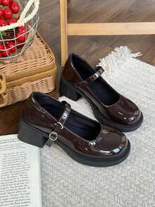 French Retro Mary Jane Shoes, Paired With Skirts And Small Leather Shoes, New Round Toe Thick Heel Pumps For Girl, Spring And Autumn