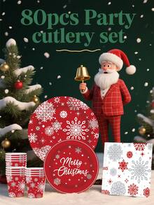 80 件套，圣诞主题，一次性纸盘，蛋糕盘，派对盘，生日盘，材料，适合生日派对、聚会等各种节日 - 彩色 - 查看 1