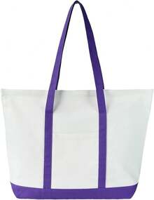 Bolsa de lona con bolsillo externo, bolsa de lona extra grande, bolsas de compras resistentes, bolsa de fin de semana - Blanco y negro - Ver 12