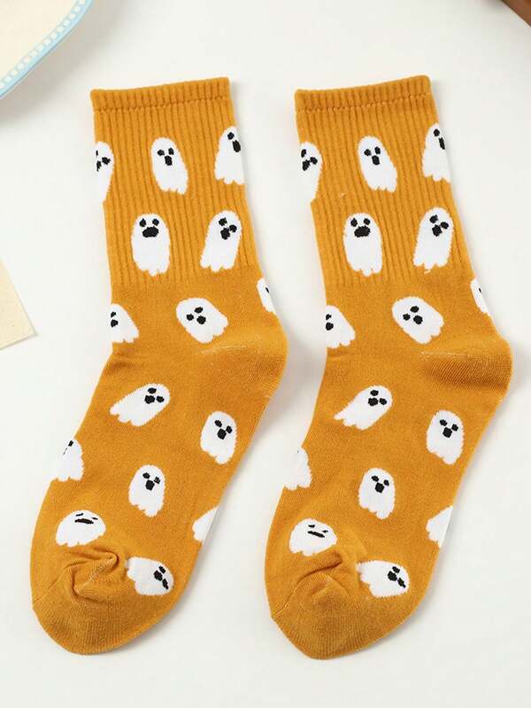 5/3/1 Par de Meias de Halloween - Meias Engraçadas de Fantasma de Desenho Animado para Homens e Mulheres | Meias Crew Novidade, Presentes de Festa Assustadora (Sortimento Multicolorido)