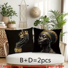 1/2/4 Stücke wählbar, moderne afrikanische Frau Familie Kissenbezüge aus Polyester, 45x45cm, goldene schwarze Farbe, mit Reißverschluss, bequeme Dekokissenbezüge im Landhausstil, (ohne Kissenfüllung)