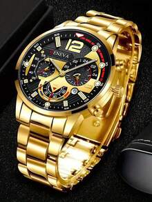 3 件/6 件套装男士时尚圆形表盘石英表，锌合金表壳，不锈钢表带，电池供电，不可充电，适合情人节、复活节、斋月、生日、圣诞节礼物 - 彩色 - 查看 4