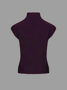 EAVA 女士优雅高领毛衣背心，复古宽松休闲百搭无袖针织毛衣背心，适合情人节穿着 - 紫色 - 查看 3