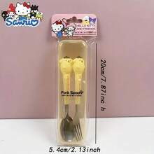 Sanrio 2pcs Stainless Steel Sanrio Hello Kitty & Kuromi Cutlery Set - Portable Cartoon Fork & Spoon Combo, Perfect For Kitchen, Dining, Camping, Picnics, And Christmas Gifts