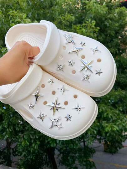 18pcs Silver Cross Star Shoe Clips, Multifunctional Shoe Decorations For Women's Sandals, Slippers, Beach Bags, Suitable For Holidays And Birthday Party Gifts