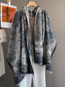 1pc Elegant Floral Jacquard Scarf, Versatile Warm Wrap Shawl For Women, Faux Cashmere