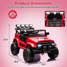 Huisuilinss Kids Ride On Truck,12V Ride On Car,Electric Car With 5MPH Max Speed,Remote Control,Steering Wheel,Accelerator Pedal,Treaded Tires,Music,Ride On Toy For Kids Ages 37-96 Months - Đỏ - Xem 2