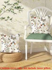2 pezzi Federe decorative per cuscini con motivi floreali e farfalle verdi, 45x45cm, copricuscini per soggiorno, camera da letto, divano, letto, decorazione per feste di primavera (Imbottitura cuscini non inclusa) - Castano - Visualizzare 2
