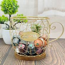 Large & Small Size Woven Wood & Iron Wire Art Coffee Basket, Kitchen Coffee Corner/Dining Table Decor