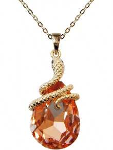 18k Gold Plated Water Drop Crystal Multicolor  Snake Pendant Necklace 16"+2"2025 - 橘色 - 查看 9