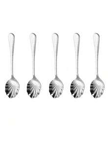1/2/5/10pcs Gold/Silver Stainless Steel Shell Shaped Spoons, Coffee Spoons, Dessert Spoons, Sugar Spoons, Ice Cream And Cheese Spoons,School Supplies