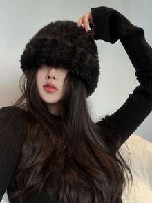 毛绒女士帽子韩版宽松大头围针织保暖护耳帽秋冬时尚