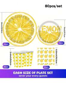 Fresh Lemon Pattern Disposable Tableware Set 20-100pcs 7/9 Inch Plates 9oz Cups Napkins Summer Picnic Wedding Birthday Party Supplies - Multicolor - View 12