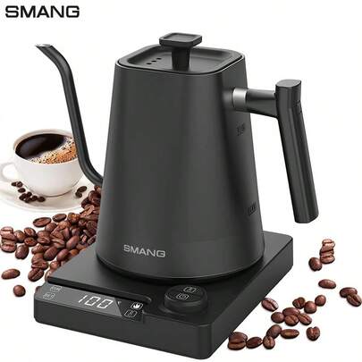 Smang 1 قطعة إبريق قهوة ذو رقبة طويلة للاستخدام المنزلي مع التحكم في درجة الحرارة والعزل، إبريق مياه كهربائي عالي الطاقة 1200 واط، سعة 1000 مل من الجسم الفولاذي المقاوم للصدأ