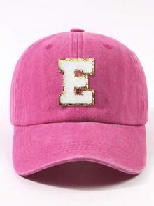 1 件时尚紫红色 26 个字母贴片简约棒球帽，街头休闲聚会弧形帽檐爸爸帽，男女通用户外可调节四季棒球帽 - 棒球帽 - 查看 17