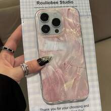 Elegant Pink Faux Stone Texture High-End TPU Design Phone Case Compatible With IPhone 16 PROMAX, Acrylic Anti-Fall Full Protection Cover Compatible With Apple 15/14/13P/12/11/7/8P/X/XR/XSMAX, Stylish Waterproof Shockproof Scratch Resistant - Multicolor - View 5