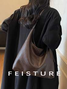 1pc FEISTURE 女士秋冬新款腋下包，时尚大容量单肩包，磁扣，适合日常外出、约会、通勤 - 咖啡 - 查看 8