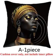 1/2/4 Stücke wählbar, moderne afrikanische Frau Familie Kissenbezüge aus Polyester, 45x45cm, goldene schwarze Farbe, mit Reißverschluss, bequeme Dekokissenbezüge im Landhausstil, (ohne Kissenfüllung)