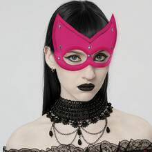 女士时尚PU皮革面具性感朋克哥特万圣节嘉年华派对半脸面具化妆舞会夜总会角色扮演道具面具 - 彩色 - 查看 16