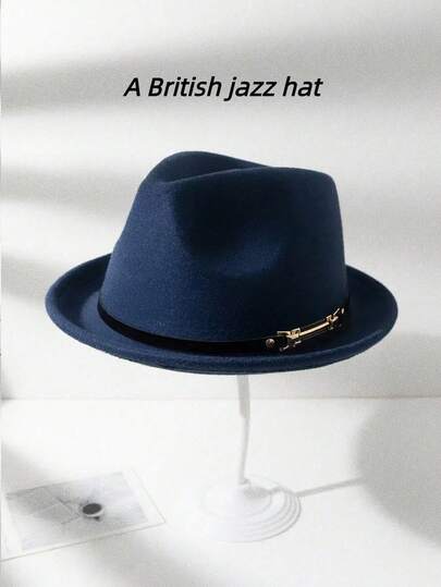 1Pc Unisex Small Rolled Edge Felt Top Hat, Jazz Hat, With Belt Buckle Accessories, Suitable For Daily Casual Wear Such As Halloween, Back To School Season, Holidays, Etc