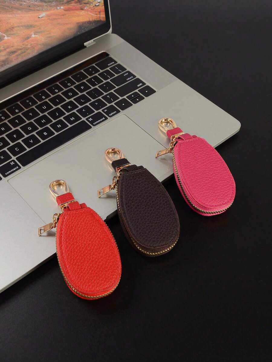 1pc Unisex Large Capacity Multi-Function PU Water-Resistant Key Holder Simple & Compact Key Organizer For Women Wallet Mini Wallet Purse Wallet Y2K Wallet Keychain Wallet - Coffee - View 1