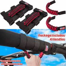 Asas de agarre con barra enrollable+ asa de agarre para YJ TJ JK JKU JL JLU Sport Sahara Freedom Rubicon Unlimited X Gladiator JT 1955 - 2022 UTV ATV Premium Paracord Bandera de Estados - Rojo - - Ver 8