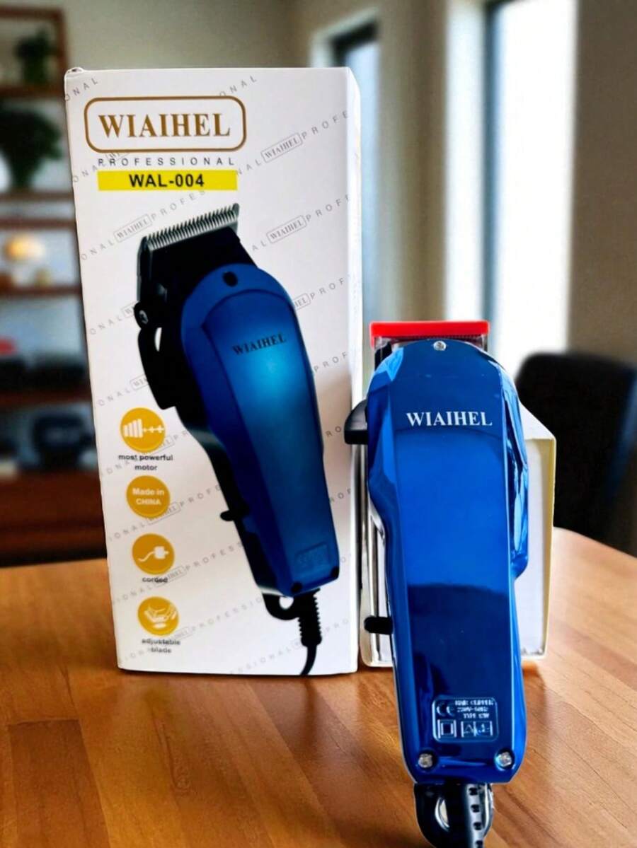 WAL-004 Juego de Cortapelos Eléctricos con Peine límite 4 piezas+ Tornillo de ajuste +aceite lubricante + cubierta protectora de cabeza de cuchillo +cepillo de limpieza - Azul - Ver 1