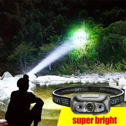 1pc Mini LED Super Bright Wave Sensor USB Rechargeable Mini Headlamp, Rechargeable LED Headlight With Motion Sensor, Suitable For Hiking, Camping, Running And Night Fishing