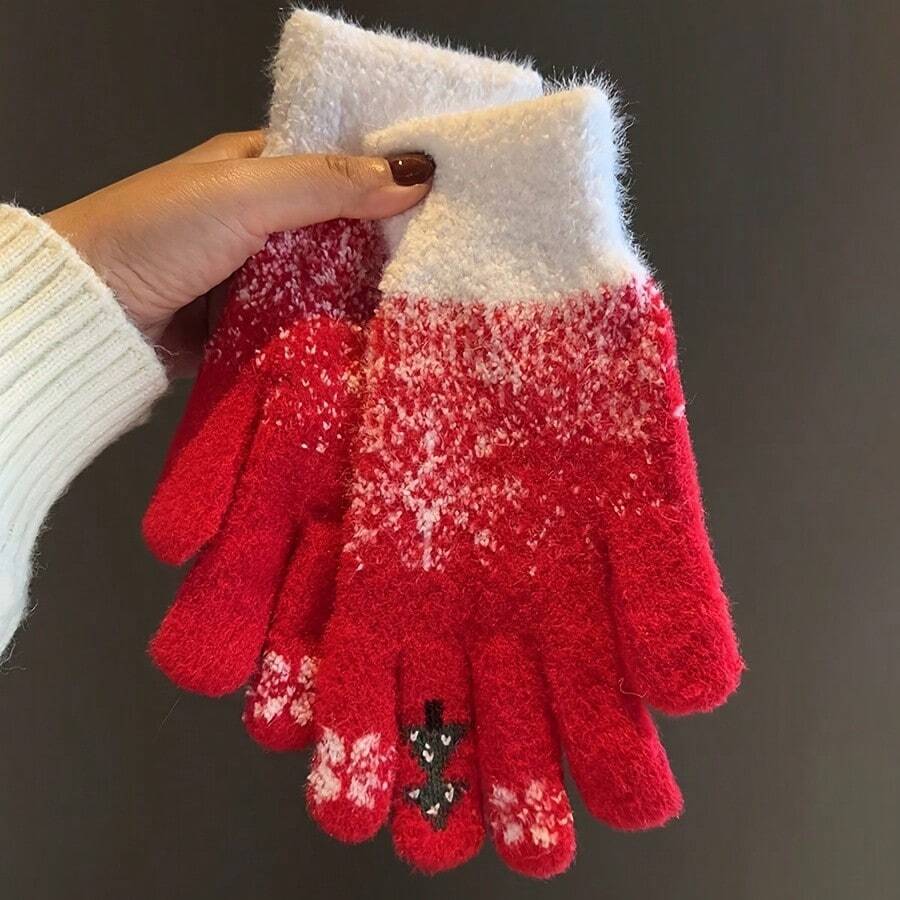 1 paire de gants de Noël - Gants d'hiver épais compatibles avec écran tactile, modèle à cinq doigts convenant aux temps froids, cadeaux de fêtes, utilisation de smartphone, accessoires d'hiver tout-saison et de fête, motifs festifs, isolation chaude, parfait pour offrir en cadeau, décorations de Noël et décoration de la maison