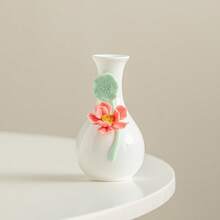 1 pieza Jarrón de flores pequeño minimalista hecho a mano de cerámica, jarrón de porcelana blanca de Dehua, decoración artística para el hogar, accesorio de escritorio de oficina, decoración moderna blanca para el hogar, decoración de habitación, jarrón de vidrio