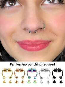 5 buc/3 buc/1 buc Inele false pentru nas din oțel inoxidabil, piercing-ul nasului din oțel titan, neperforat, în formă de potcoavă. Inel fals pentru nas, stil punk, potrivit pentru septul nazal, cercei pentru cartilaj, confortabil de purtat fără piercing.