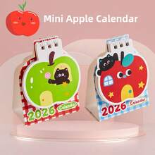 1pc 2026 New Calendar Lucky Apple Dog Desk Calendar, Essential Office Desktop Display, Monthly Calendar Notebook Cardboard, Office Home Decoration, Student Self Discipline Cardboard