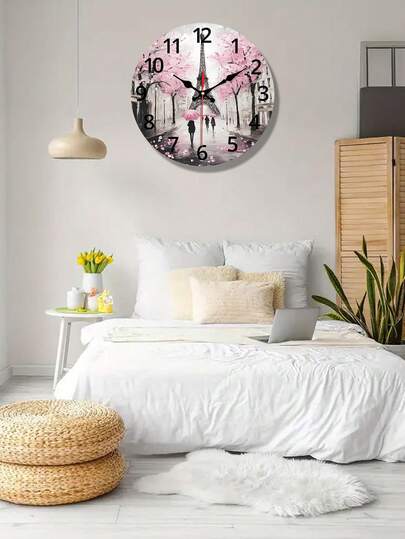 Eiffel Tower Paris Art Wand Klok Silent, 10 12 Inch, Wood Crafted Living Room, Bedroom, Office Battery Operated (AA Not Included) view 2