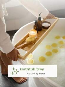 Nampan Penyimpanan Perlengkapan Mandi dari Bambu - Pengatur Bak Mandi & Pancuran, Tahan Lembap, Ringkas & Ringan, Perlengkapan SPA Penting untuk Relaksasi di Bak Mandi - Jahe - View 2