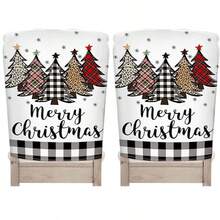 2PCS/4PCS/6PCS Christmas Chair Covers, Black & White Buffalo Plaid, Brown Leopard, Christmas Tree Pattern Chair Backs, For Home, Hotel, Restaurant, Holiday Party Decoration (50cm*60cm) - Multicolor - View 10