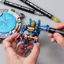 12/24/48 Metallic Marker Set, Dual-Tip Acrylic Markers For Black Paper, Scrapbooks, Photo Albums, Rock Painting, DIY Arts And Crafts, Card Making, Scrapbooking Supplies