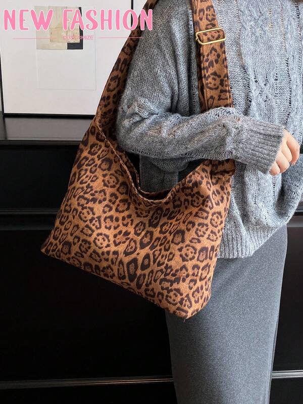Borsa da donna leopardata di alta gamma, nuovo stile autunno-inverno 2025, borsa a tracolla retrò, borsa a tracolla versatile di grande capacità per pendolarismo