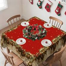 1pc Red Base Cloth With Exquisite Christmas Elements, Instantly Transforms The Dining Table Into A Holiday Photo Spot, Every Meal Feels Like Christmas~ Christmas Red Base Snowman & Christmas Tree Pattern Tablecloth, Stain-Resistant And Durable Polyester Tablecloth, Suitable For Daily Family Gatherings, Living Room, Dining Room, Christmas Theme Events