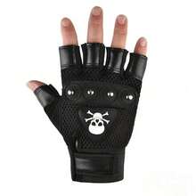 1. 男士手套户外白色骷髅铆钉半指手套PU皮秋冬运动手套情侣骑行手套 - 彩色 - 查看 6