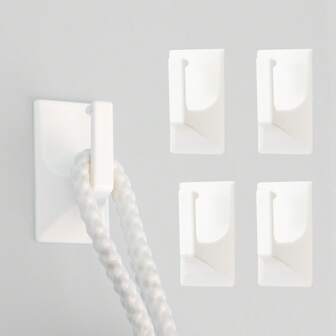 4pcs/8pcs White Rectangular Adhesive Hooks, Minimalist ABS Plastic Wall Hooks, No Drilling Required, Sturdy For Living Room, Kitchen, Bedroom, Bathroom