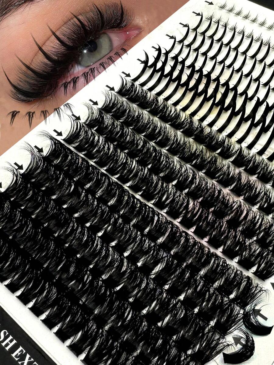 16 Rows Spiked Lash Clusters, Fluffy & Thick Lower Lashes, 284pcs Cartoon Style Natural Spiky Cluster False Eyelashes, Fairy Cluster Lashes, Delicate Cartoon Lashes, C/D Curl, 100D Mink Hair Individual Lashes, Full Set DIY Lash Extension - 黑色 - 查看 1