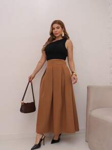 Elegant High Heel Polyester Pleated Long Skirt Women Holiday All Seasons Tailoring - 棕色 - 查看 1