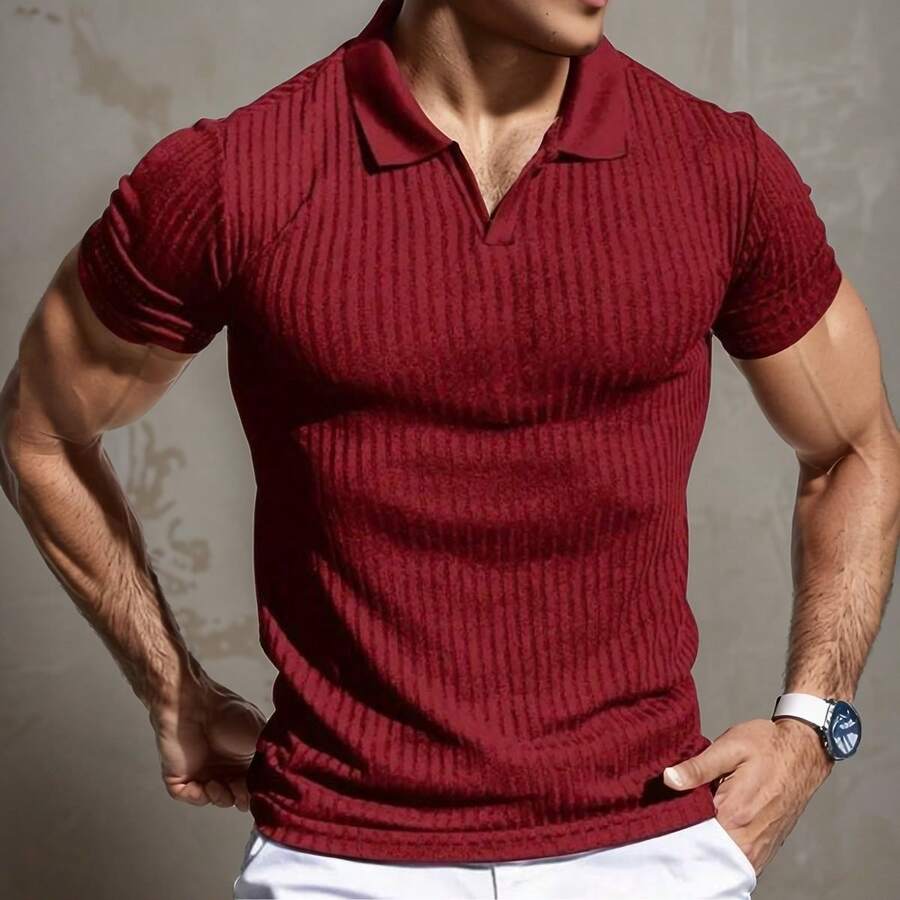 Old Money Premium Ribbed Polo Shirt All Regular Fit - Redwood - View 1