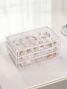 1pc Transparent 3-Layer 72-Grid Jewelry Storage Box For Women's Daily Earrings, Rings, Necklaces, Bracelets. Drawer Style 3-Layer 72-Grid Detachable Large Capacity Nail Drill & Nail Decoration Organizer